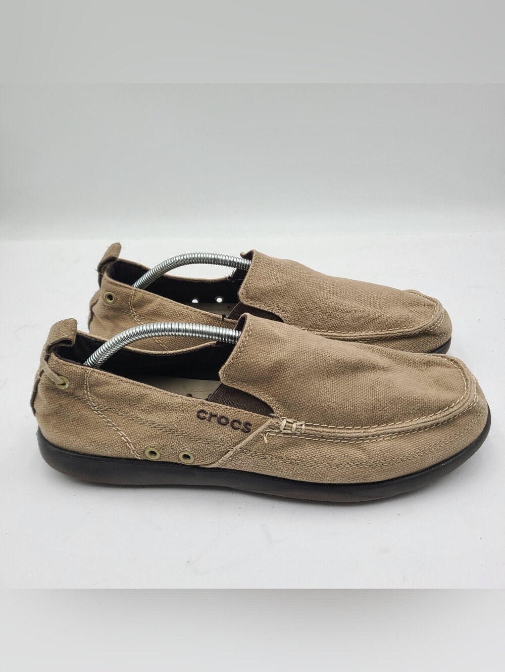 B41 Crocs Men's Walu Slip-On Loafers Shoes Khaki Boat Sneaker Size 12